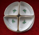 PFF Rīga - Servējamais trauku komplekts 1 + 4, porcelāns, zeltījums, 1960 gadi, šķīvis 24,5x24,5 cm,