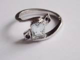 Silver plated ring with aquamarine and sapphires