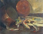 Still life with fish and saucepan