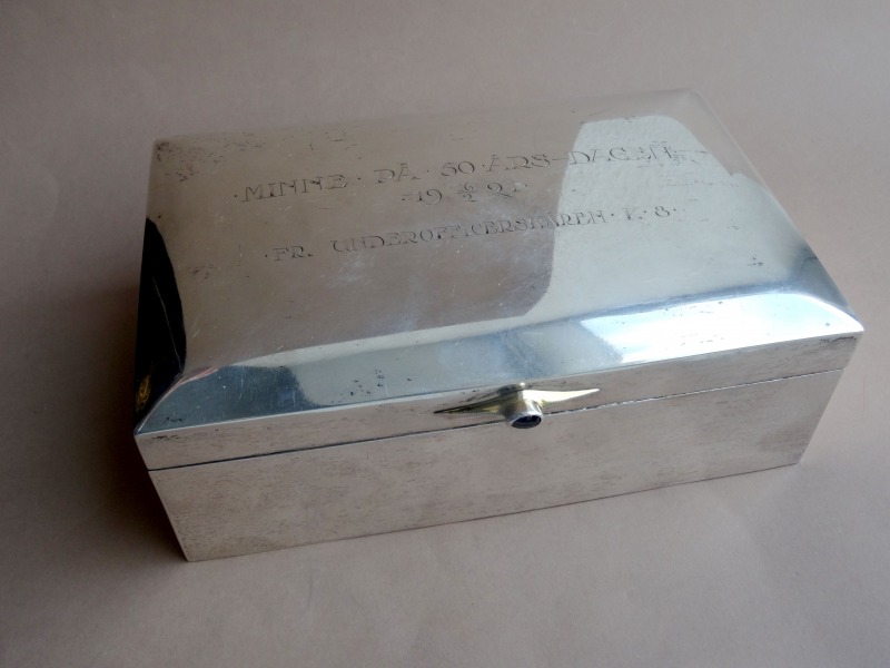Silver case with garnet, with wood inside, 1919, 6x17x11.5 cm