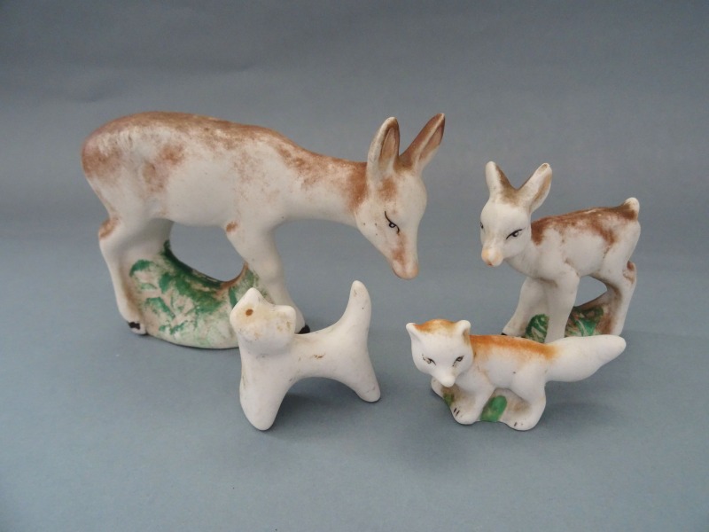 Roe deer with deer, fox, cat, biscuit porcelain