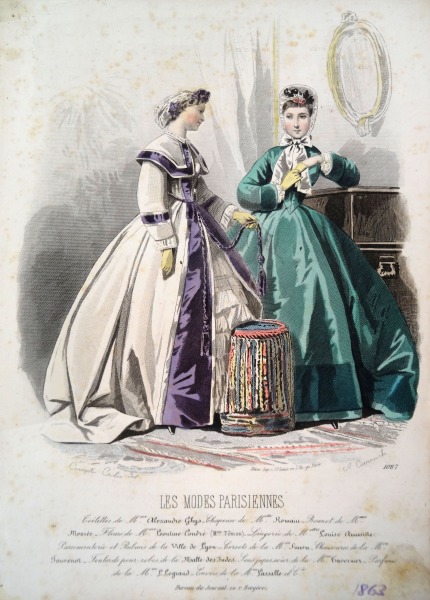Гравюра из парижского журнала мод &quot;Les Modes Parisiennes&quot; конец 19 века, 27x18.5 см