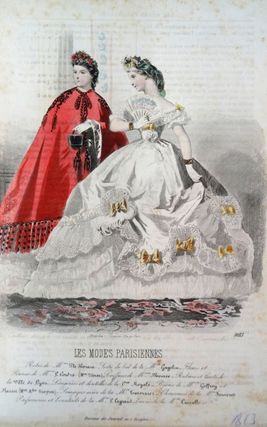 Гравюра из парижского журнала мод &quot;Les Modes Parisiennes&quot; конец 19 века, 27x18.5 см