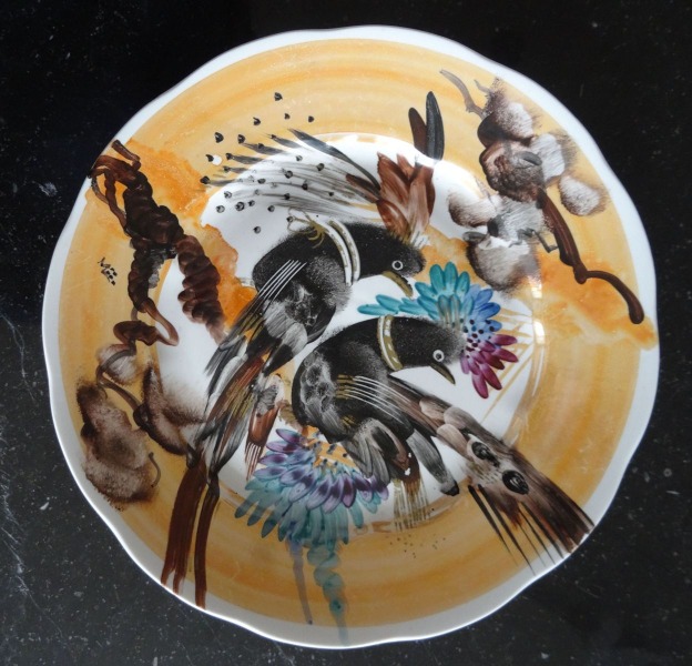 Decorative Plate - Paradise Birds. Author&#039;s signature M. Porcelain, painting, Riga, Latvia, dia