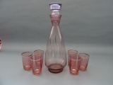 Ильгуциемский стекольный завод - Карафе + 6 бокалов. Гранёное стекло, графин h 25 см, бокалы h 6,5 см