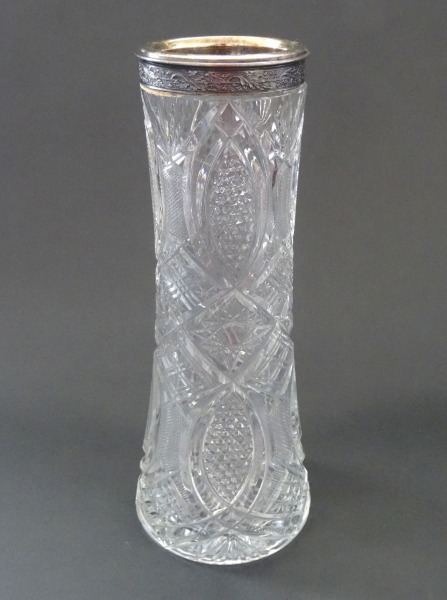 Crystal vase with silver border h 28 cm