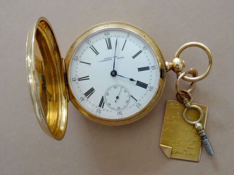 Pavel Bure gold pocket watch, fineness 56, gross weight 88.95 gr. with gold chain, weight 40.95 gr.,