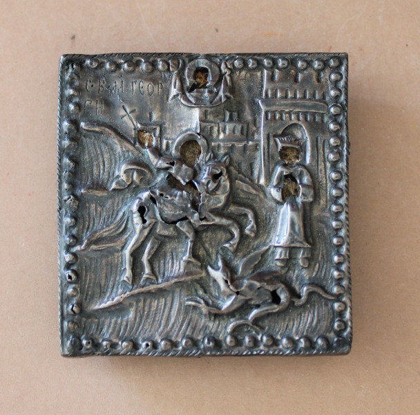 Icon of George the Victorious, wood, silver, 18th century. End