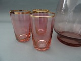 Ilguciems glass factory - Decanter + 6 glasses Cut glass, decanter h 25 cm, glasses h 6.5 cm