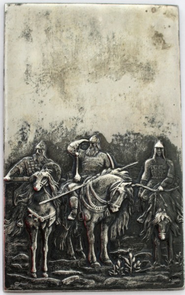Sudraba plāksne - Vasņecova trīs varoņi, 84., 875 proves, meistāra zīme, 14.7x9 cm