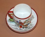 Кузнецов - Чашка с блюдцем, японский мотив, фарфор, чашка высотой 7 см; d 8 см, тарелка d 15,5 см