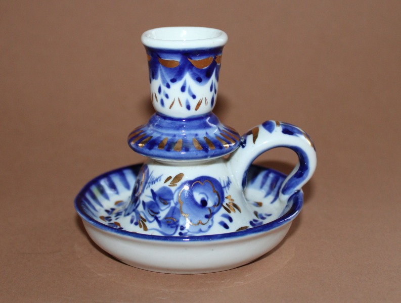 Gzhel - Porcelain candlestick, h 9 cm