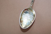 Silver spoon, fineness 830, length 12.5 cm; weight 16.65 g.