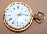 Золотые карманные часы Monard, общий вес 85 гр., 56 проба, № 18052, Ancre Ligne Droite Spiral Breguet, 16 рубинов с дефектом, без стекла.