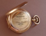 Золотые карманные часы Monard, общий вес 85 гр., 56 проба, № 18052, Ancre Ligne Droite Spiral Breguet, 16 рубинов с дефектом, без стекла.