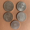 Наборы монет, 5 крон (4 шт, 400 проба)/10 крон (1 шт, 835 проба), серебро,