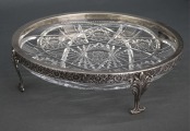 Хрустальное сервировочное блюдо с серебряной отделкой