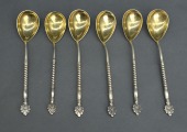 Серебряные чайные ложки с позолотой, 6 шт.