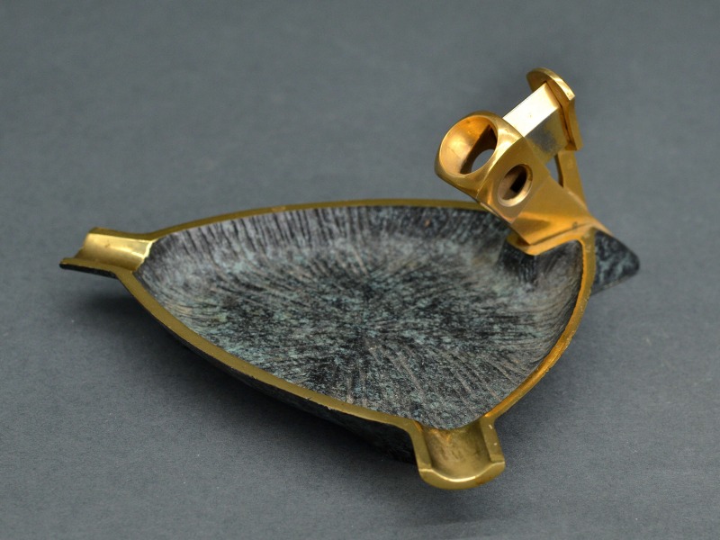 Solingen mid-Century German Brass Ashtray with Cigar Cutter, 1950s