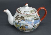 Kuznetsov teapot with Asian motif. Russian Empire. Hand-painted. Late 19th century. Height 12 cm. Re
