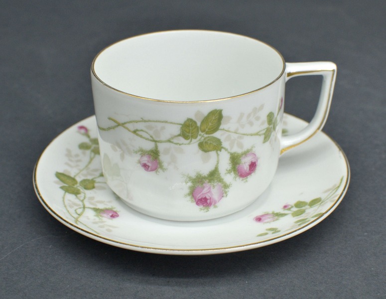Tasīte ar apakštasīti. Rosenthal. Dekols ar mežrozītēm. 12 un 7 cm 