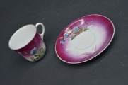 Kuznetsov espresso cup. Russian Empire. Red with blue flower. 5x5.5 cm. 10 cm