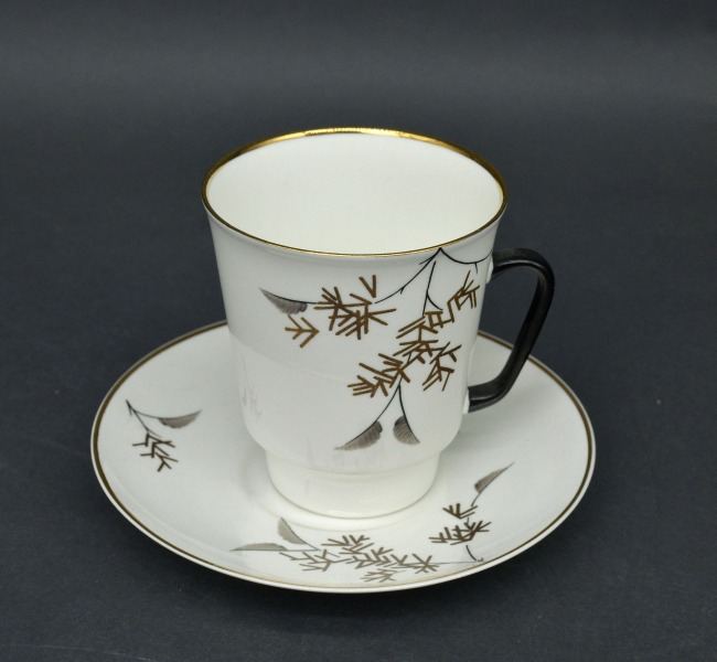 Porcelain coffee cup with saucer "Forest Branch", painting by L. I. Ľebedinska, shape &quo