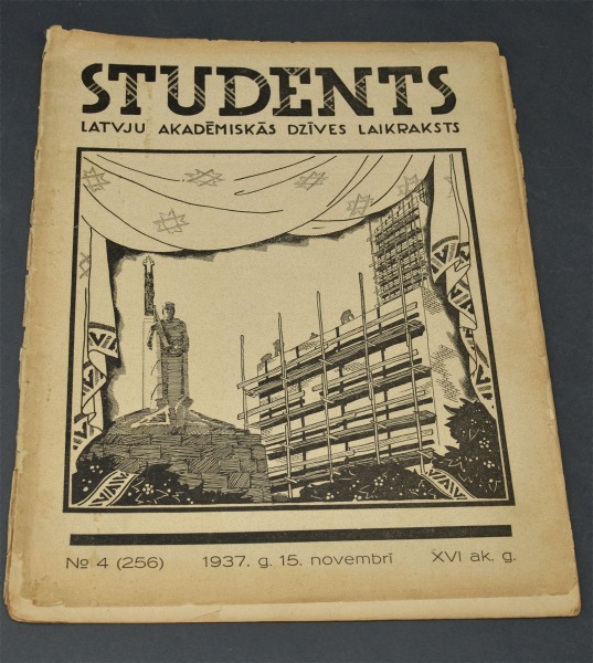 Students. Latvju akadēmiskās dzīves laikraksts. S. Vidberga zīmējums 18. novembrīm, 1937.g., Nr. 4, 