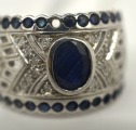 White gold cocktail ring with sapphire and diamonds. 585 proof. Size 18 mm. Weight 7.56 g