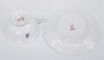 M.S. Kuznetsov Factory, Riga (Latvia) – tea cup with saucer. Porcelain, decal. D 10 cm and 16 cm