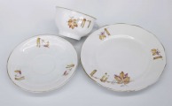 M.S. Kuzņecova rūpnīca, Rīga (Latvija) tējas trio. Porcelāns, dekols. d 9,8 cm, 15,2 cm un 18 cm