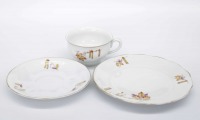 M.S. Kuzņecova rūpnīca, Rīga (Latvija) tējas trio. Porcelāns, dekols. d 9,8 cm, 15,2 cm un 18 cm