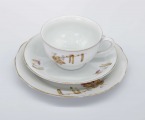 M.S. Kuzņecova rūpnīca, Rīga (Latvija) tējas trio. Porcelāns, dekols. d 9,8 cm, 15,2 cm un 18 cm