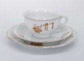 M.S. Kuzņecova rūpnīca, Rīga (Latvija) tējas trio. Porcelāns, dekols. d 9,8 cm, 15,2 cm un 18 cm