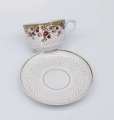 Riga porcelain cup and saucer. Porcelain, decal. Diameters 9 cm and 14.3 cm.