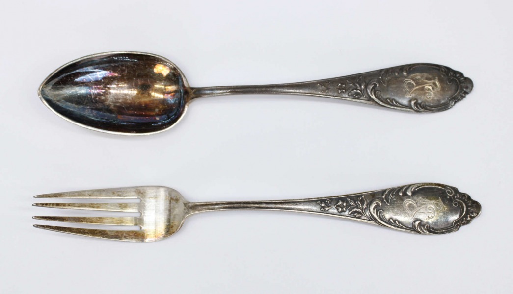 Silver cutlery items, 2 pcs. 875. Weight 80.87 g. 18 cm