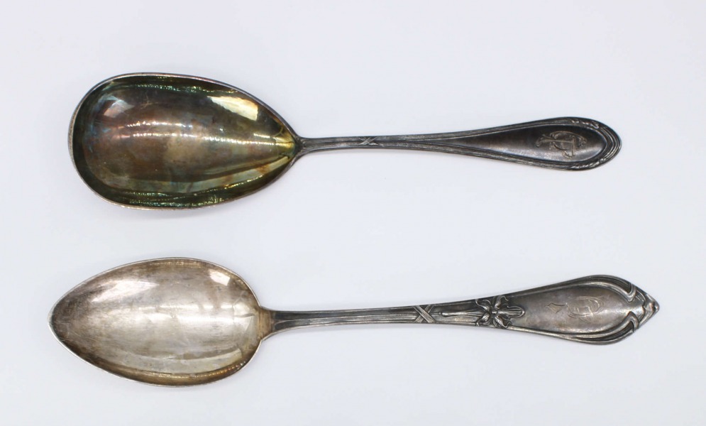 Silver spoons, 2 pcs. 875. Weight 190.55 g. 25 and 23 cm