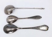 Silver spoons, 3 pcs. 84 / 875. Weight 108.06 g. 14.5 cm, 17 cm, and 18 cm
