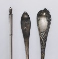 Silver spoons, 3 pcs. 84 / 875. Weight 108.06 g. 14.5 cm, 17 cm, and 18 cm