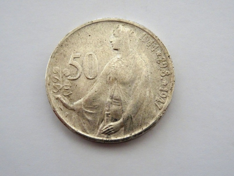 50-koruna silver coin. 1947. Czechoslovakia. 10 grams.