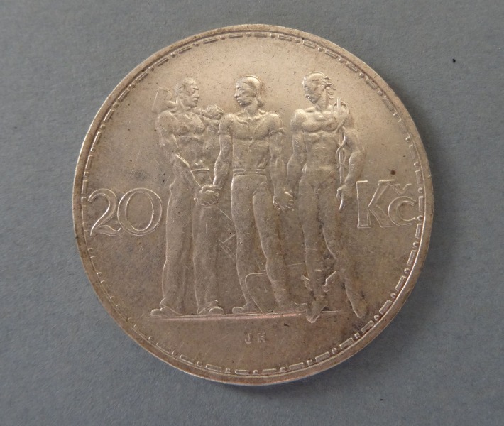 Silver coin, 20 korunas. Czechoslovakia. Weight 11.99 g.