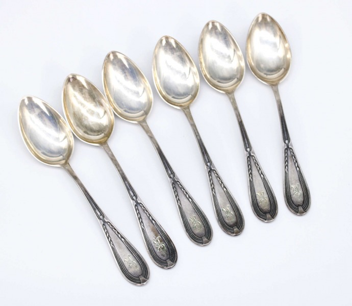 Silver teaspoons (6 pcs). 875 silver. Weight 154.22 g. 14.3 cm