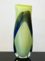 Стеклянная ваза. Светло-зелёная с сине-зелёными линиями, h 36 см