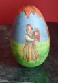 Wooden egg with folk girl. Inside "Z.N.S.", wood, hand painting, 20th century I half, h 7 cm