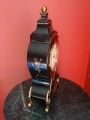 Galda pulkstenis ar modinātāju. Koks, bronza, inkrustēts zīmējums h 23,5 cm