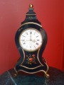 Table clock with alarm clock. Wood, bronze, inlaid pattern h 23.5 cm