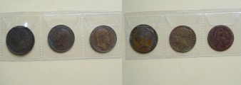 Старинные монеты и карточные жетоны 6 шт.