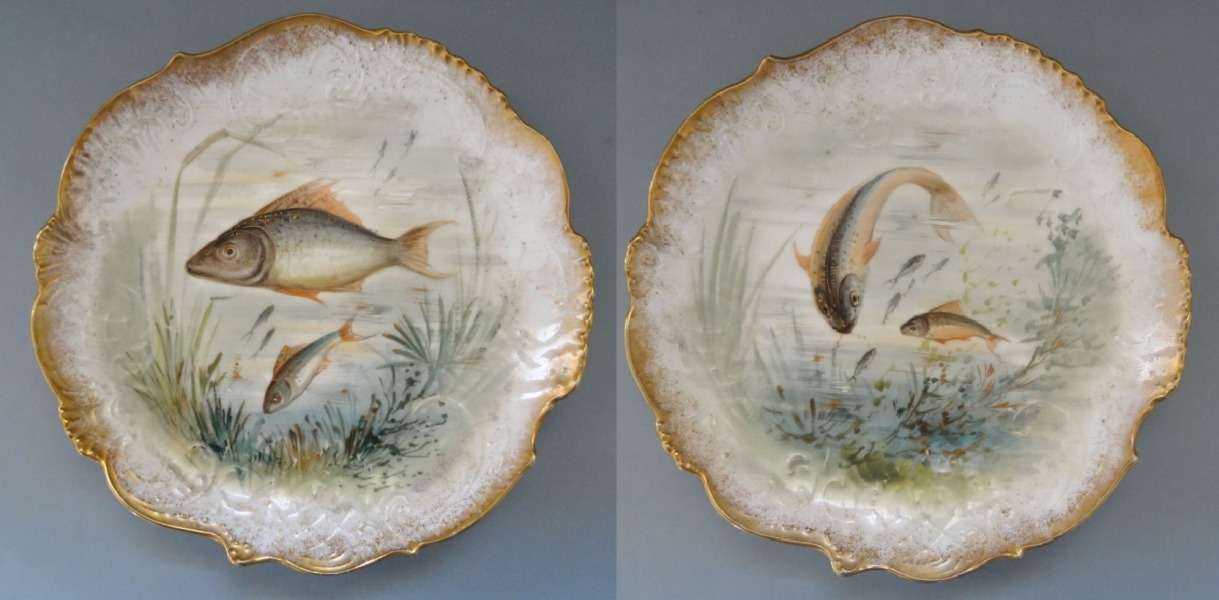 Šķīvji ar zivīm pāris, Vācija, porcelāns, d 21,5 cm