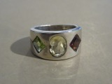 Silver ring with precious stones, size 16,5 mm