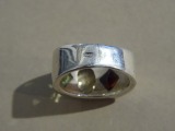Silver ring with precious stones, size 16,5 mm